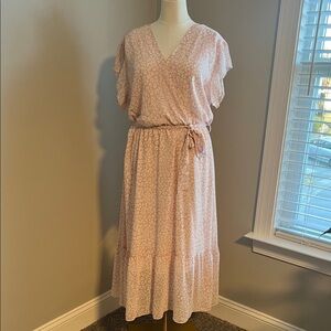 Light Pink Midi Dress with Waist Tie